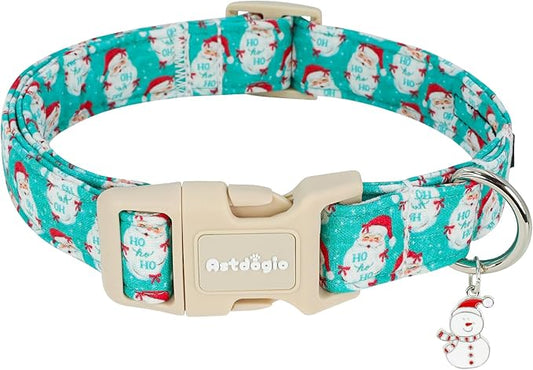 Christmas Dog Collar，Soft Cotton Dog Collars for Small Dogs, Dog Christmas Collar with Santa for Small Medium Large Dogs, Adjustable Green Collars Perfect for Girl or Boy Dog Collars-S