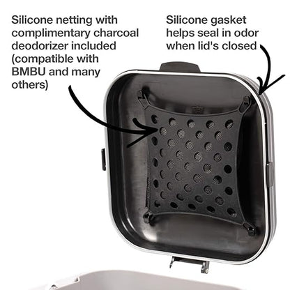 PetFusion Portable Cat Litter Disposal; Innovative Dog Poop Trash Can with Locking Handle, included Deodorizer; Built-in Poop Bag Holder; With 10 Waste Bags; White and Black