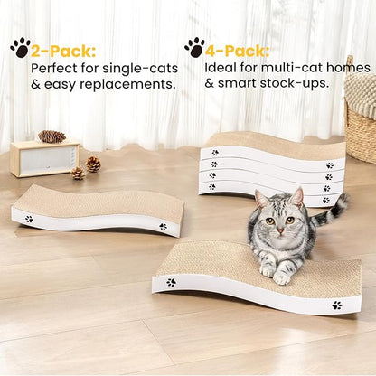 Cat Scratcher, Durable Scratch Pad, Corrugated Cardboard Scratching Board for Indoor Cats, Heavy Duty, Double-Sided Usability, Recyclable, with Catnip, Large, 2 Packs