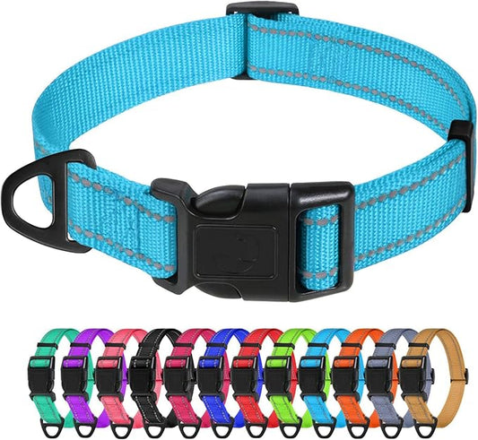 TagME Samll Dog Collars, Adjustable Reflective Nylon Pet Collar with Quick Release Buckle for Small Dogs, Sky Blue, 3/4" Width