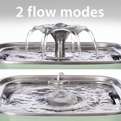 Veken Innovation Award Winner Stainless Steel Cat Water Fountain, 108oz/3.2L Automatic Pet Fountain Dog Water Dispenser with Replacement Filters & Silicone Mat for Cats, Dogs (Tea Green)