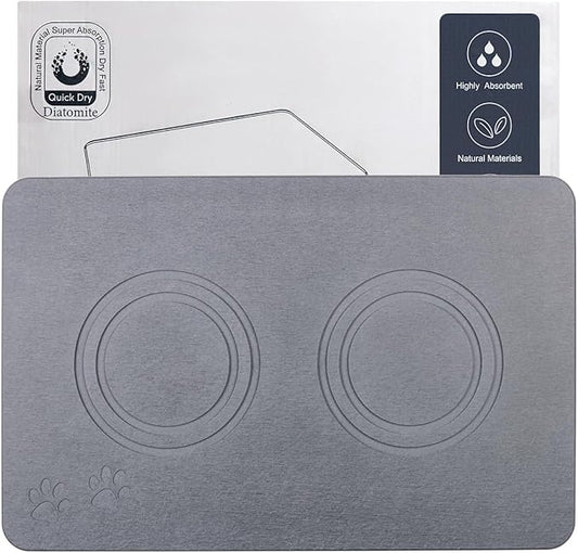 Home Dog Cat Bowl Stone Mat–Natural Diatomite Stone Pet Bowls Mat, Pet Feeding Mat, Modern and Stylish Pet Feeding Station–Non-Slip, Quick Drying Mat,Dog Food Water Bowls Mat Deep Grey