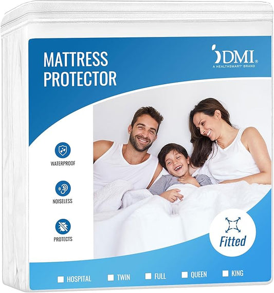 DMI Queen Size Waterproof Mattress Protector - Fitted, Noiseless Mattress Cover, Soft and Breathable, 60" x 80"x 15", White