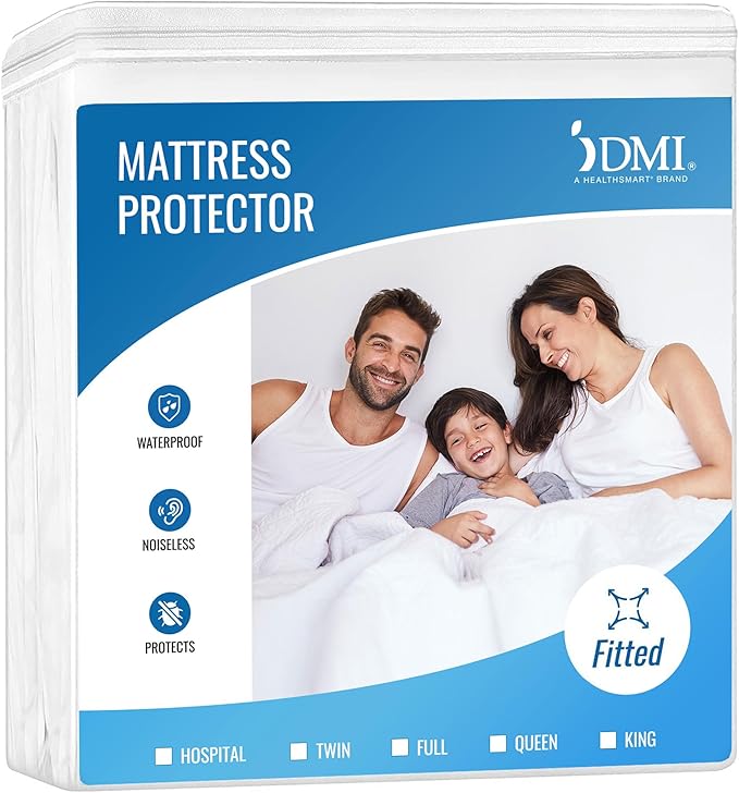 DMI Twin Waterproof Mattress Protector - Fitted, Noiseless Mattress Cover, Soft and Breathable, 39" x 75"x 8", White