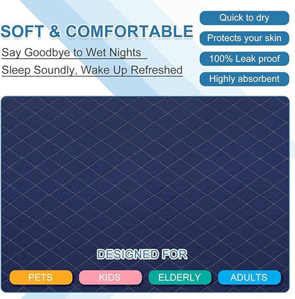 OUTCREATOR® Washable Bed Pads 34" x 36" (Pack of 4), Incontinence Mattress Protector, Anti-Slip Waterproof Underpads for Adults Kids Elderly Pets, Absorbency & Reusable Bedwetting Pads (Dark Blue)