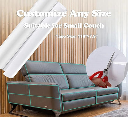 118"x8" Self-Adhesive Cat Scratch Protector Tape, Anti-Claw Couch Furniture Guard for Sofa Beds Doors Tables Walls, Clear Pet Scratch Deterrent