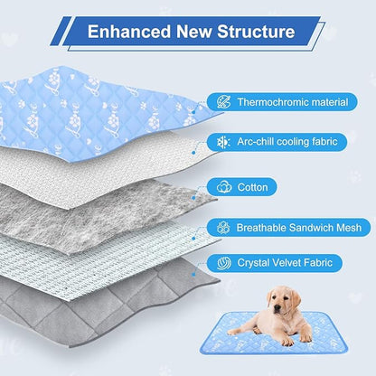 MH MYLUNE HOME Dog Cooling Mat 48x28 Inch - Double-Sided Cooling & Warm, Arc-Chill Cool Fiber, Endothermic Color Changing Pet Pad for Large Dogs, Foldable & Washable Summer Blanket