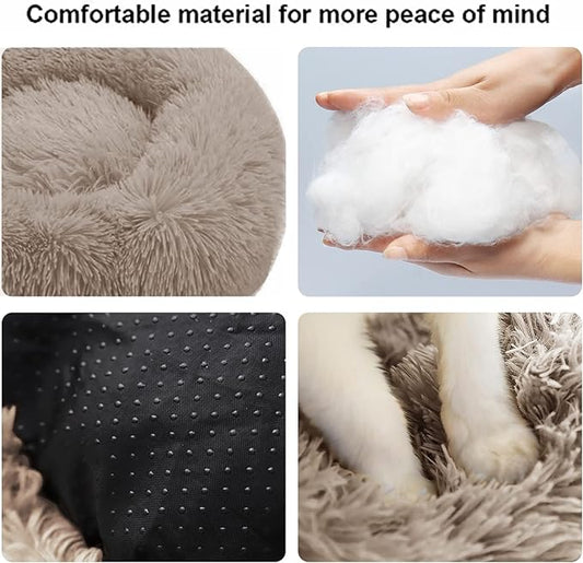 Dog Bed for Small Medium Large Dogs Cats, 20 inch Calming Washable-Round Cozy Soft Pet Bed for Puppy and Kitten with Slip-Resistant Bottom