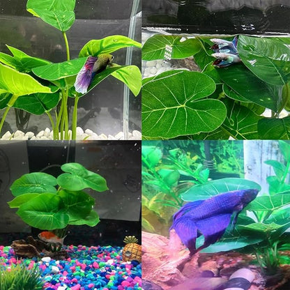 Smoothedo-Pets Fish Tank Decor Aquarium Decorations Ornaments Betta Leaf pad Hammock 6inch Plastic Artificial Plant Goldfish Fish Hides Small Tank/Reptiles Plants Driftwood (Green-Type-A)