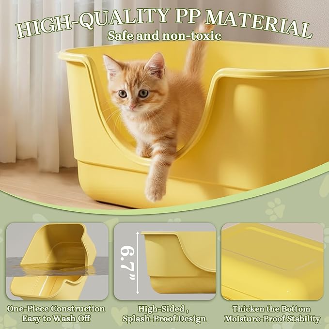 Low Entry Small Litter Box for Kittens, Kitty Plastic Litter Boxes, Open Top, Anti-Splash High Sided Litter Tray Pan for Medium Pets, Puppy, Easy to Clean, 15.7" L*11.8" W*6.7" H (Green)