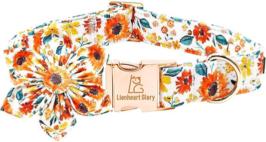 Lionheart Glory Floral Dog Collar with Flowers - Soft, Durable & Adjustable for Large Dogs