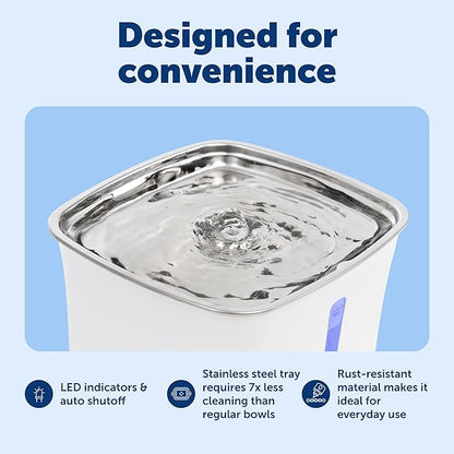 PetSafe Viva Pet Fountain - Encourages Healthy Hydration - Automatic Water Dispenser with Double Filtration - Ultra Quiet Water Fountain - Easy to Assemble - Dishwasher Safe - Stainless Steel - 64 oz