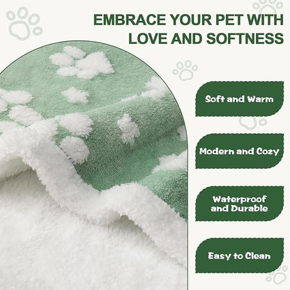 Waterproof Blanket for Dog Cat or Adult, Cute 3D Textured Paw Dog Blanket for Bed Couch Sofa, Soft Liquid Pee Proof Pet Furniture Protector, 60"x80", Green