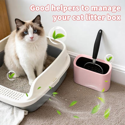 Heavy-Duty Cat Litter Scoop with Holder, Metal Cat Scooper and Detachable Trash Can,Aluminum Kitty Poop Shovel Captures All Clumps,Speed Sifter Litter Box Scooper and Caddy with Lid(Pink)