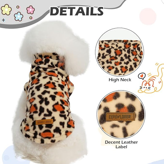 EXPAWLORER Soft Cat Sweater - Leopard Print Sweaters for Cats Only Warm Kitten Clothes, Fall and Winter Pet Coat Pullover Design Feline, Fleece Clothing Also for Puppy Small Dogs, Large