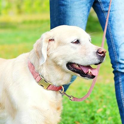 Genuine Leather Dog Collar - Adjustable Pet Collar with Quick Release Metal Buckle, Soft Skin Friendly Real Leather Collar for Small, Medium, Large Dogs (Pink, M：Fit 12-20" Neck)