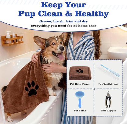 Puppy Supplies Starter Kit – Puppy Essentials and Dog Stuff Set for Small Dogs, Includes Bowls, Toys, Toothbrush, Treat Pouch and More, Welcome Home Gift for Your New Puppies - Blue