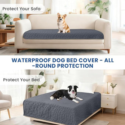 Waterproof Dog Bed Cover Pet Blanket, Soft Couch Cover for Dogs Washable, Non-Slip Dog Blanket Protect Furniture Couch Sofa Car for Puppy Large Dogs Cat (82x102 Inch, Dark Grey)