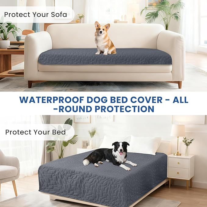 Waterproof Dog Bed Cover, Non-Slip Dog Blanket for Couch, Couch Covers for Dogs Washable, Pet Blanket for Furniture, Pet Bed Mat for Sofa, Car, Pet Supplies (52x82 Inch, Dark Grey)