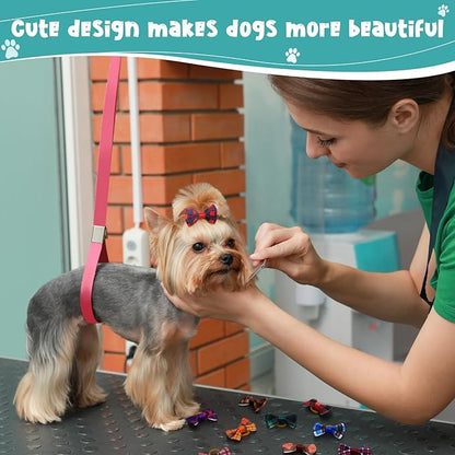 60 Pcs Cute Puppy Dog Hair Bows Small Bowknot Hair Bows with Rubber Bands Handmade Knot Accessories Pet Grooming Products for Holiday Birthday Gift(Plaid)