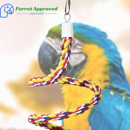 63'' Bird Rope Perches Birdcage Swing Toys 100% Cotton Natural Bird Perch Peck/Chewing with Vintage Bell Climbing Standing Bungee Parrot Toys for Small to Regular Size Parrot Cockatiel Birds