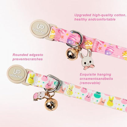 Cat Collar,2Pack Easter Day Cat Collars Cute Breakaway Kitty Collars,Spring Pink Easter Eggs Cat Collar with Bell, Cute Bunny Kitten Collars with Safety Buckle for Girl & Boy Cats