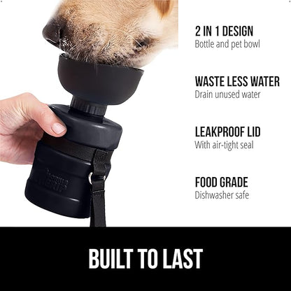 GORILLA GRIP Dog Water Bottle, Portable Water Bowl Dispenser for Dogs, 20 oz Leak Proof Pet Travel Squeeze Bottles Food Grade Silicone, Pet Stocking to Go Puppy Essentials, Black