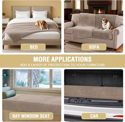 H.VERSAILTEX Plush Chenille Couch Cover for Dogs Pets Blanket for Bed Anti-Slip Soft and Durable Furniture Protector for Small Medium Large Cats Washable (52" x 82", Cuban Sand)