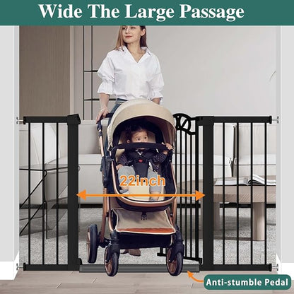 Fairy Baby 62.6"-65.3" Extra Wide Baby Gate with Door, 63 64 65 Inches Walk THR Baby Gates for Stairs Pressure Mounted no Drill, Indoor Tension Metal Child Pet Dog Safety Gate for Kids, Black