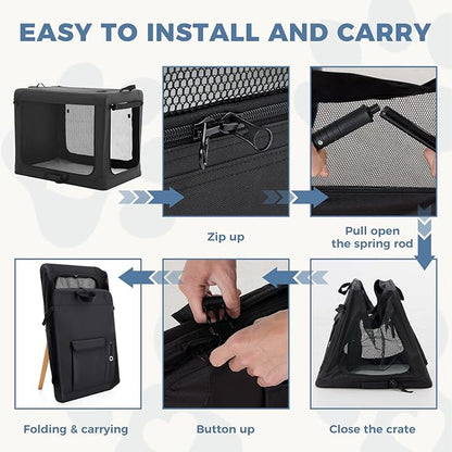 DUMOS Dog Crate 30 Inch Travel Cat Pet Carrier for Small Medium, Portable Foldable Soft Pet Crate with Storage Bag & Washable Pad for Indoor Outdoor Dog Kennel Carrier (M-50lbs, Black)