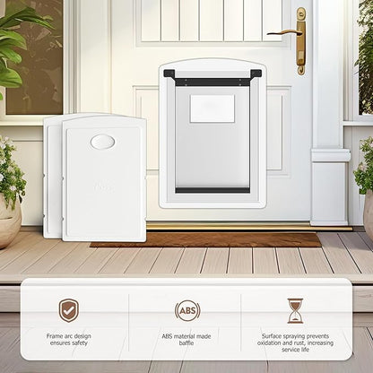 [MAVRICTECH] Large Dog Door for Door，Dog Door for Exterior Door Stainless Steel Frame, Magnetic Double Flap, Easy Install, Closing Panel, Secure, Fits Pets Up to 110lb, Weatherproof, White