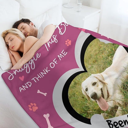Personalized Paw Print Dog Blanket with Pet Name Face-Custom Puppy Blankets with Picture for Dogs-Customized Dog Memorial Throw Fleece Blanket-Loss of Pets Supplies Sympathy Gift for Bed Sofa Travel