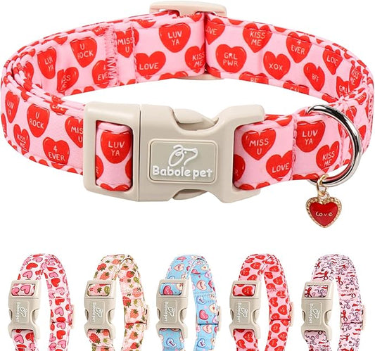 Valentines Dog Collar for Small Dogs - Valentine Red Conversation Hearts Dog Collars, Love Boy Girl Dogs Collars, Lightweight Adjustable Cute Puppy Collar with Quick-Release Buckle XS