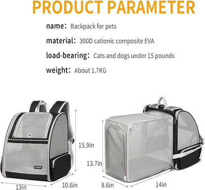 Cat Backpack，Expandable Cat Carrier Backpack, Dog Backpack Carrier and Pet Carrier Backpack, Suitable for Cats, Kittens or Small Dogs, Travel Friendly Puppy Cats Bag (Black)