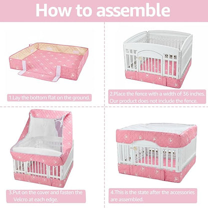 PJYuCien Dog Playpen Bottom Pad and Cover Fits for 36 Inch 4 Panels Exercise Pet Pen, Pink