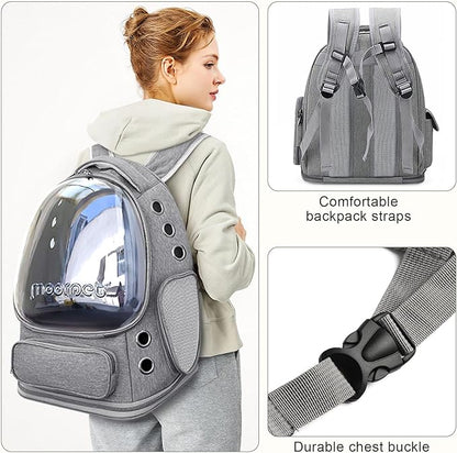 Cat Backpack Carrier, Breathable Cat Bubble Backpack Large Space Cat Carrier Backpack for Kitty Small Dog, Foldable Airline Approved Cats Backpack, Transparent Pet Travel Backpack Up to 20 lbs (Grey)