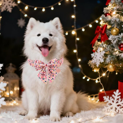 Christmas Dog Collar with Bow Tie, Pink Christmas Tree Collars for Dogs, Adjustable Pet Collar with Cute Xmas Tree Pendant, Winter Dog Accessories for Small Medium Large Dogs S