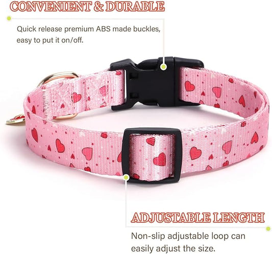 Love Pattern Dog Collar with Buckle Adjustable Safety Nylon Collars for Small Medium Large Dogs, Cute Stylish Girl Boy Christmas Dog Collar(Pink Heart,M)