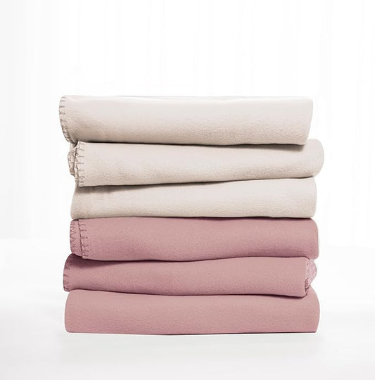 Fleece Throw Blankets Bulk Fleece Blankets Solid Wholesale Lightweight Warm Soft for Pet Bed Sofa Couch Office Wedding Gifts Travel Seasons Beige and Pink 50x60 Inches Pack of 6