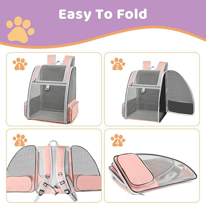 Cat Backpack Carrier Large Pet Backpack for Small Dog Medium Cat Puppy Kitten Bunny up to 15lbs, Ventilated Mesh Dog Collapsible Travel Backpack for Hiking Walking Outdoor