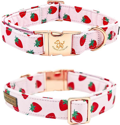 Elegant little tail Dog Collar, Strawberries Print Pet Collar Summer Dog Collar Durable Metal Buckle Dog Collars Cotton Pet Adjustable Dog Collars for Medium Dogs