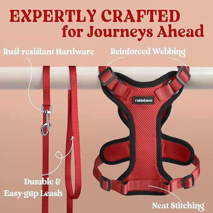 rabbitgoo Cat Harness and Leash for Walking, Escape Proof Soft Adjustable Vest Harnesses for Cats, Easy Control Breathable Reflective Strips Jacket, Red, M