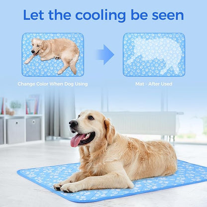 Rywell Cooling Mat for Dogs Large, 36'' x 27'' Color Changing&Arc-Chill Cooling Fiber QMAX>0.5, Washable Non-Toxic Portable Kennel Dog Bed, Non-Slip&Foldable Crate Pad for Large Dog