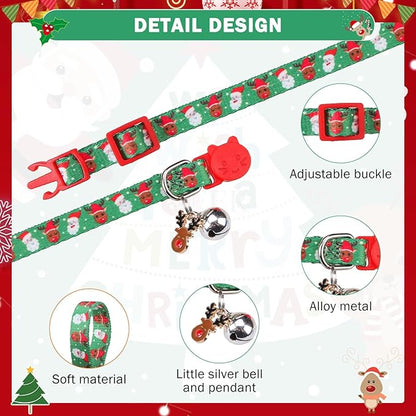 SCENEREAL Christmas Breakaway Cat Collar with Bells, Safety Buckle Soft Adjustable Cats Collars for Daily Wearing, Kitten Puppy Personalised Collars for Dogs Girl Boy