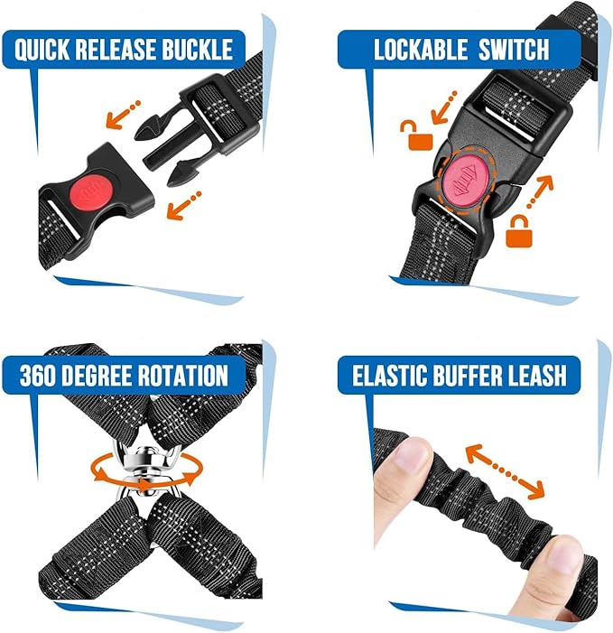 Dog Seat Belt for Car, Dual Pet Vehicle Headrest Restraint Safety Seatbelt,Two Dog Leash No Tangle Dog Car Leash Seat Belt,Duty Adjust Elastic Connect Harness in Vehicle Travel(Black)