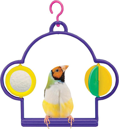 PENN-PLAX Bird Swing with Mirror and Spinner Toy – Attaches to Wire Birdcages – Great for Parakeets, Finches, and Other Small Birds – Multicolor (Pack of 2)