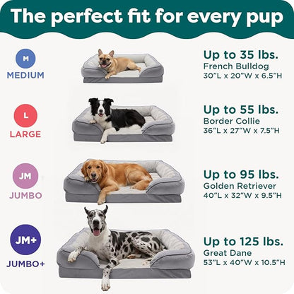 Furhaven Orthopedic Dog Bed for Large Dogs w/ Removable Bolsters & Washable Cover, For Dogs Up to 95 lbs - Plush & Velvet Waves Perfect Comfort Sofa - Brownstone, Jumbo/XL