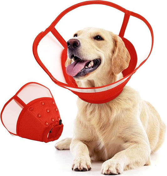 Allroaring Dog Cone Collar After Surgery, Soft Dog Cones for Large Dogs, Breathable Pet Elizabethan Collar Dogs Recovery Cone to Stop Licking Protective Wound Lightweight E-Collar, Red XL