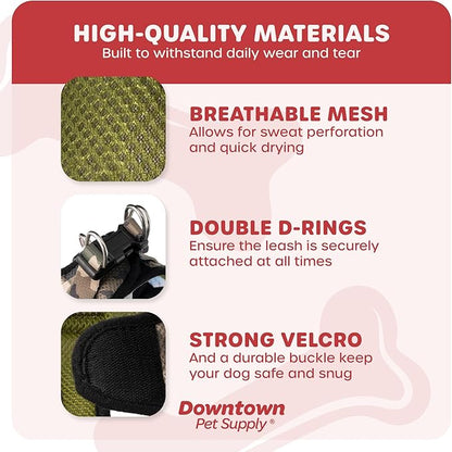 Downtown Pet Supply Step in Dog Harness for Small Dogs No Pull, Large, Camo Green - Adjustable Harness with Padded Mesh Fabric and Reflective Trim - Buckle Strap Harness for Dogs