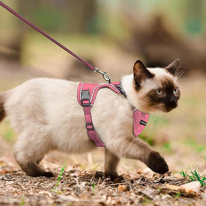 Cat Harness, Cat Harness and Leash for Walking, Escape Proof Soft Adjustable Vest Harnesses for Cats, Easy Control Breathable Reflective Strips Harness, Kitten Harness and Leash Set, Pink, S